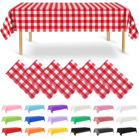 Lot de 6 nappes rectangulaires jetables en Plastique pour fête, fiançailles, Mariage, baptême, Anniversaire - Rouge - 137 x 274 cm