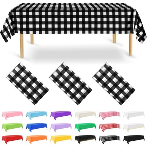 Lot de 3 nappes de table jetables, rectangulaires, imperméables, pour jardin, festival, fête, mariage, fête nuptiale, anniversaire, 137 x 274 cm - Noir vichy