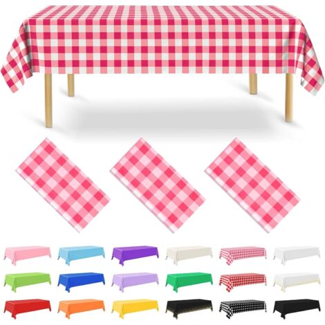 Lot de 3 nappes de table jetables 137 x 274 cm Gingham-Rose Rectangulaire Couverture de table imperméable pour jardin Fêtes de mariage, fêtes de fiançailles, anniversaires, décorations