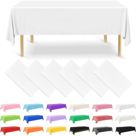Lot de 6 nappes rectangulaires jetables en Plastique Blanc de 137 x 274 cm pour fête, fiançailles, Mariage, baptême, Anniversaire