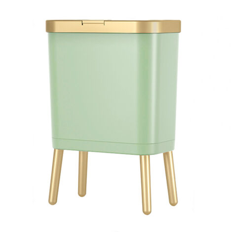 Poubelle haut pied grande capacité,15L, couvercle poussoir, design élégant, assemblage facile,Vert clair