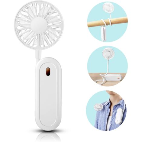 ventilateur de cou, Mini USB Ventilateur Nuque, Rotation Libre à 360°,avec Rechargeable 1200mAh Batterie Silencieux Ventilateur 3 Vitesse, Pliable pour Bureau Table Camping (blanc)-Fei Yu (1/5)