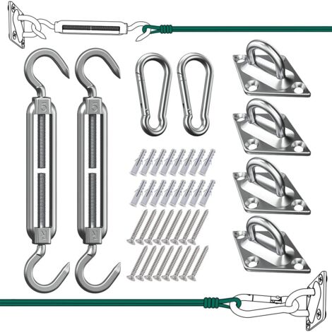 Kit de Fixation pour Voile d'Ombrage - 304 Inoxydable Voile d'Ombrage, Kit de fixation Voile d'ombrage pour Triangle, Carré & Rectangle, Heavy Duty antirouille Soleil Voile D'ombrage Kit de Fixation (1/7)