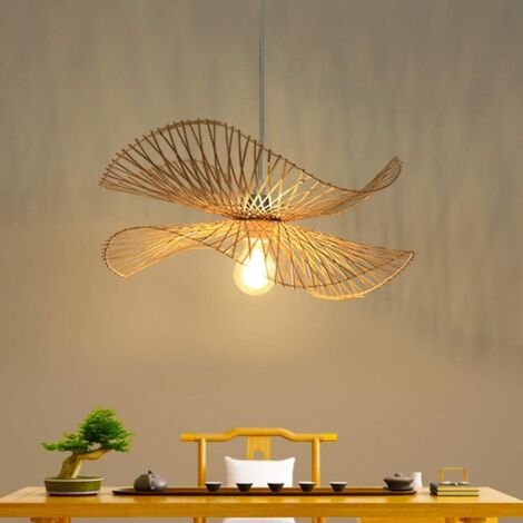 Lustre Suspension Vintage E27 Lustrerie Suspension Luminaire Industrielle Rétro Suspension Bambou Naturel Tressé Rotin Thé Luminaire Hauteur Réglable Lumières Lustre Salle Manger Salon Étude,45cm
