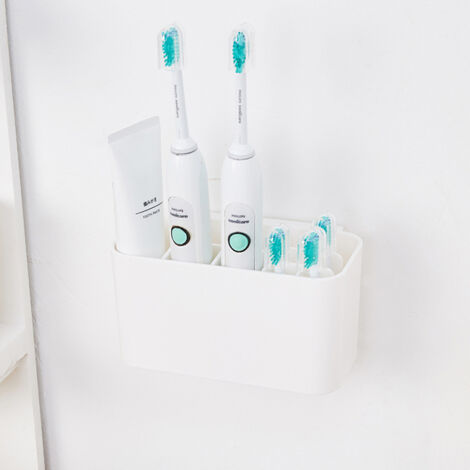 Porte-Brosse à Dents Mural en Plastique réglable, 4 Compartiments pour brosses à Dents + 6 têtes de Brosse à Dents électriques + 1 Fente de Rangement. (1/4)