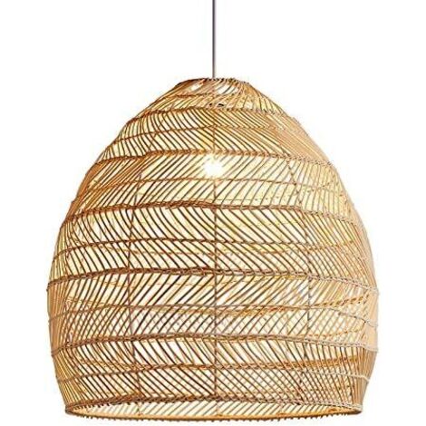 Suspension, Lampe en Rotin Pendentif Lumière Vintage Abat-Jour Suspendu E27 Salle à Manger Décor à Café Restaurant Lampe à Suspension, 50x50cm (1/5)