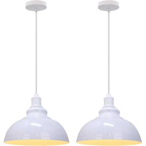 Lot de 2 Suspension Luminaire Industrielle Lustre Plafonnier Vintage E27 Rétro Métal Lampe de de Plafond pour Cuisine Salle à Manger Salon Restaurant, Blanc (1/5)