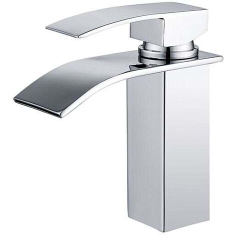 Robinet Salle de Bain Cascade Mitigeur de Lavabo en Laiton Robinet à Deux Voies Chromé Design Moderne (1/5)
