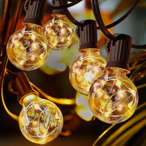 Guirlande Guinguette Extérieur, 9.5M Extérieur et Intérieur Jardin Lumières, G40 25 Ampoules, Blanc Chaud, Guirlande Lumineuse Utilisé par Batterie Contrôle via Télécommande pour Noël, Jardin, Balcon, (1/5)