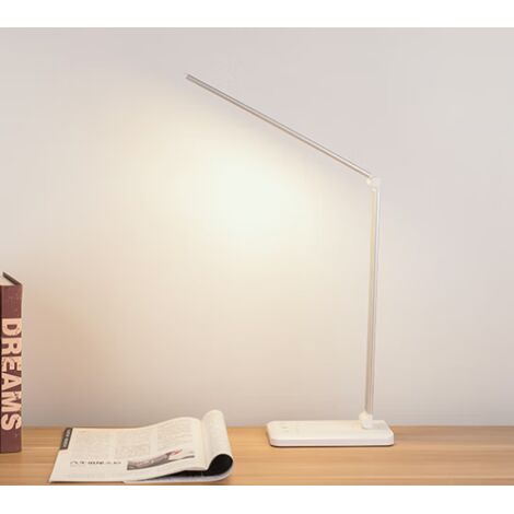 5w Lampe de bureau à LED à intensité variable,5 niveaux de luminosité, lampe de chevet douce pour les yeux, port USB pour la charge du smartphone, idéale pour les lecteurs et les enfants