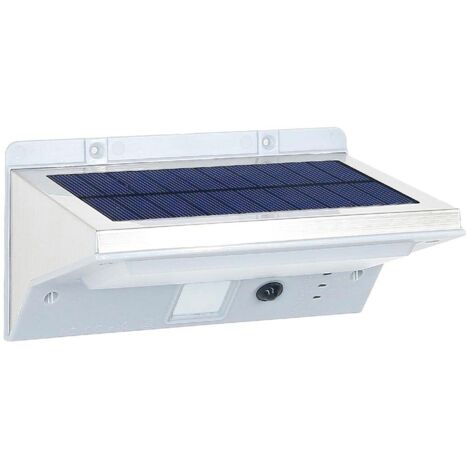 Projecteur solaire applique mural inox eclairage puissant LED blanc DERBY H16cm avec détecteur de mouvement 3 modes (1/5)