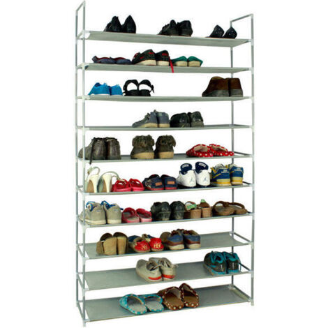 100cm Ultra Grande Capacité 10 Couches Tissus Non-tissés Et Étagère À Chaussures En Acier, Gris (1/3)
