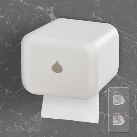 Distributeur de Papier Toilette Étanche Porte-Papier Rouleau Hygiénique Mural sans Perçage Auto-adhésif avec Tige pour Salle de Bain (Blanc)