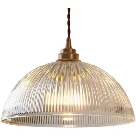 Suspension en verre en forme de bol, Luminaires de plafond à source lumineuse E27,Abat-jour suspendu en verre rayé créatif (1/5)