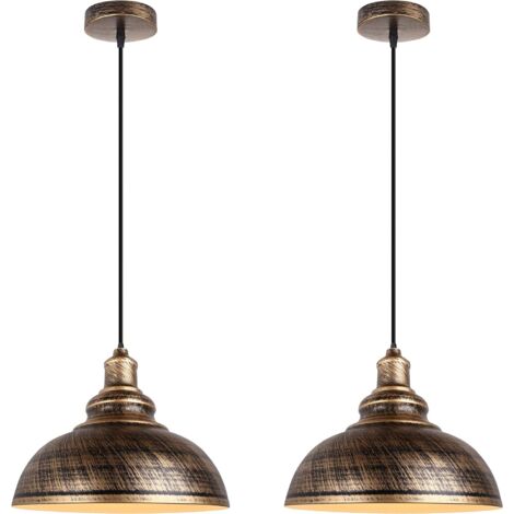 Lot de 2 Suspension Luminaire Industrielle Lustre Plafonnier Vintage E27 Rétro Métal Lampe de de Plafond pour Cuisine Salle à Manger Salon Restaurant, Rouille Cuivre (1/5)