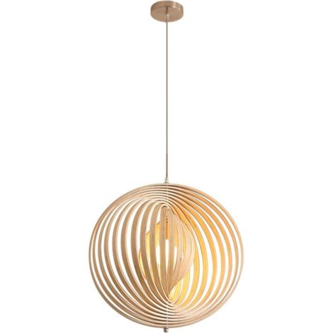 Lampe de Plafond LED en Bois Plafonnier Lustre du Style Moderne Vintage en Forme de Sphère Bandes de bois Ajustable pour Restaurants, Chambre, Salon, Salle de Bain, Café-bar, Cuisine (1/5)