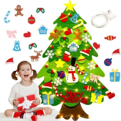 Feutre Arbre de Noël, DIY Felt Christmas Tree Decoration, Sapin de Noël avec LED lumières 32 Ornements détachables, Cadeau de Noël pour Enfants, Noël Décoration à Suspendre sur Une Porte (1/5)