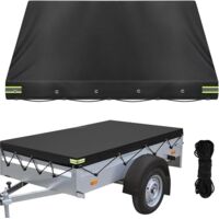 Bâche De Remorque, Bache pour Remorque Plate 214 x 122 x 13 cm, Bâche de Protection Plate Remorque en 600D Tissu Oxford, Bâche de Couverture avec 8m Corde Indéchirable, Noir