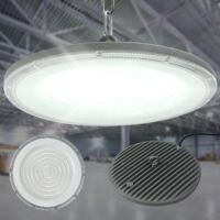 Lampe Suspension LED Industrielle Atelier UFO, Spot LED interieur 6500K Blanc Froid, Plafond LED Haute Baie, IP65 Imperméable, pour Aéroport, Marina, Usine, 150W 18000LM