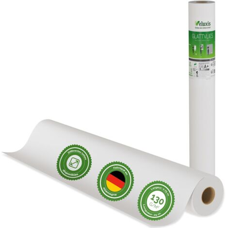 Veluxis® Premium Glattvlies als Untertapete & für Malerarbeiten – überstreichbar, rissüberbrückend, formstabil – Vlies Tapete, Wandvlies in Premium-Qualität (Weiß, 25,00 m x 0,75 m - 130g/m²)