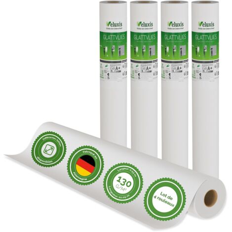 Veluxis® Premium Glattvlies als Untertapete & für Malerarbeiten – überstreichbar, rissüberbrückend, formstabil – Vlies Tapete, Wandvlies in Premium-Qualität (4er-Set Weiß, 10,05 m x 0,53 m - 130g/m²)