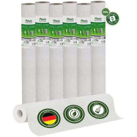 Vliestapete Vliestapete weiß – PROTECT Gewischte Putzstruktur 6er Set, 6 x 25,00 m x 1,06 m, kratz- & stoßfest, rissüberbrückend, leicht zu reinigen, Made in Germany – Veluxis