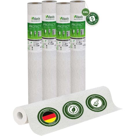Vliestapete Vliestapete weiß – PROTECT Gewischte Putzstruktur 4er Set, 4 x 25,00 m x 1,06 m, kratz- & stoßfest, rissüberbrückend, leicht zu reinigen, Made in Germany – Veluxis