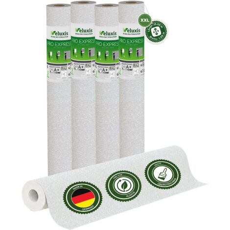 Vliestapete Vliestapete weiß – Renoviervlies Feine Putzkörnung 4er Set, 4 x 25,00 m x 1,06 m, rissüberbrückend, blickdicht, überstreichbar, Made in Germany – Veluxis