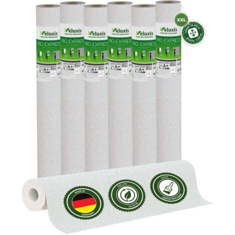 Vliestapete Vliestapete weiß – Renoviervlies Feine Putzkörnung 6er Set, 6 x 25,00 m x 1,06 m, rissüberbrückend, blickdicht, überstreichbar, Made in Germany – Veluxis