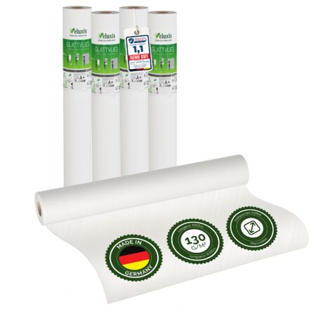 Veluxis® Papier peint intissé lisse de qualité supérieure, utilisable comme sous-couche et pour la peinture – peignable, pontant les fissures, indéformable (lot de 4 pièces blanc, 10,05 m x 0,53 m - 1