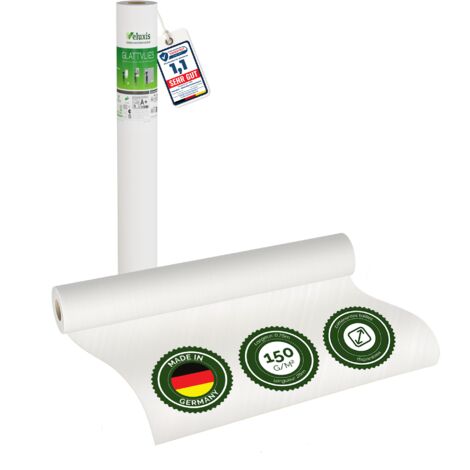 Veluxis® Papier peint intissé lisse de qualité supérieure, utilisable comme sous-couche et pour la peinture – peignable, pontant les fissures, indéformable (Blanc, 25,00 m x 0,75 m - 150 g/m²)