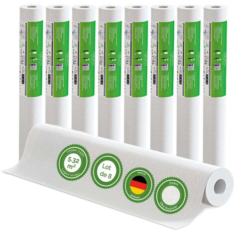 Veluxis® Papier peint intissé 10,05 m x 0,53 m - (papier peint à copeaux de bois, lot de 8) - à peindre, respirant et de haute qualité - revêtement mural fabriqué en Allemagne
