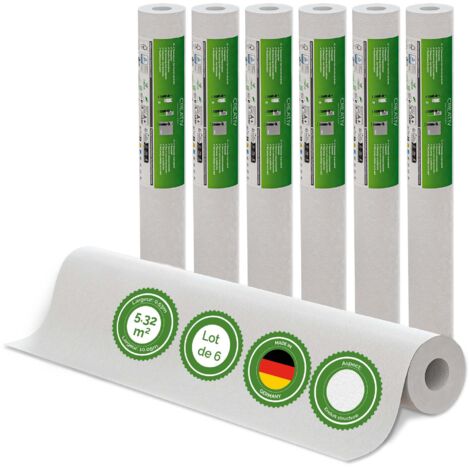 Veluxis® Papier peint intissé 10,05 m x 0,53 m - (enduit texturé, lot de 6) - à peindre, respirant et de haute qualité - revêtement mural fabriqué en Allemagne