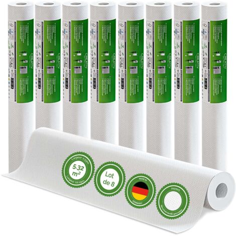Veluxis® Papier peint intissé 10,05 m x 0,53 m (tissage grossier, lot de 8) - à peindre, respirant et de haute qualité - revêtement mural fabriqué en Allemagne