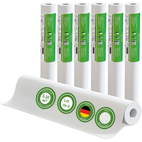 Veluxis® Papier peint intissé 10,05 m x 0,53 m - (papier peint à copeaux de bois, lot de 6) - à peindre, respirant et de haute qualité - revêtement mural fabriqué en Allemagne