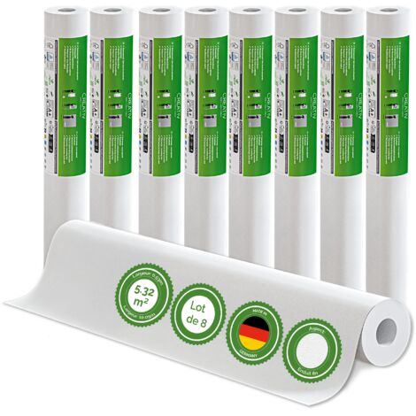 Veluxis® Papier peint intissé 10,05 m x 0,53 m - (Enduit fin, lot de 8) - à peindre, respirant et de haute qualité - revêtement mural fabriqué en Allemagne