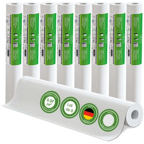Veluxis® Papier peint intissé 10,05 m x 0,53 m - (Tissu fin, lot de 8) - Peignable, respirant et de haute qualité - Revêtement mural fabriqué en Allemagne