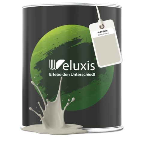 Veluxis® Peinture murale beige premium pour intérieur - 1 litre, classe de couverture 1, sans traces, anti-gouttes, écologique, sans COV - (Soft Concrete)