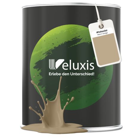 Veluxis® Peinture murale beige élégante pour intérieur - 1 litre, classe de couverture 1, sans traces, anti-gouttes, écologique, sans COV - (Warm Greige)