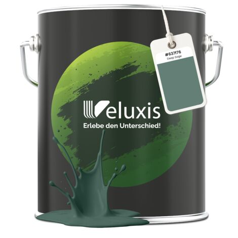 Veluxis® Peinture murale verte haut de gamme pour intérieur - 5 litres, classe de couverture 1, sans traces, anti-gouttes, écologique et sans COV - (Deep Sage)