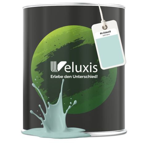 Veluxis® Peinture murale bleue de qualité supérieure pour intérieur - 1 litre, pouvoir couvrant de classe 1, sans traces, anti-gouttes, écologique et sans COV - (Soft Mint)