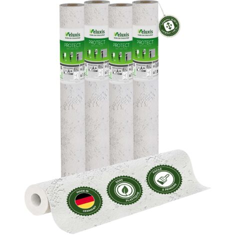 Veluxis® Papier peint intissé Protect - 10,05 m x 0,53 m (structure en plâtre en relief, lot de 4) extrêmement résistant aux rayures et aux chocs  Fabriqué en Allemagne