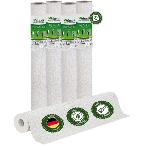 Veluxis® Papier peint intissé haut de gamme 10,05 m x 0,53 m (texture plâtre fin, lot de 4) – intissé de rénovation de haute qualité pour murs lisses – Fabriqué en Allemagne (1/5)