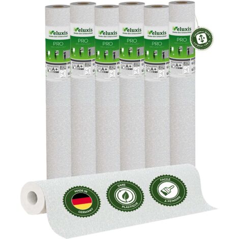 Veluxis® Papier peint intissé PRO 10,05 m x 0,53 m (Grain fin effet plâtre, lot de 6) – excellent rapport qualité-prix, idéal pour les grandes surfaces et les plafonds – Fabriqué en Allemagne