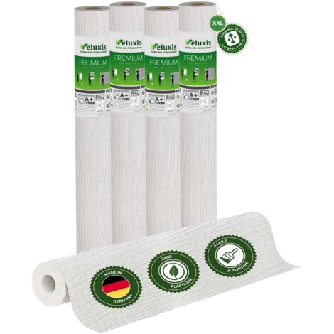 Veluxis® Papier peint intissé haut de gamme 25,00 m x 1,06 m (aspect rayé avec structure textile, lot de 4) – sous-couche de rénovation de haute qualité pour murs lisses – Fabriqué en Allemagne