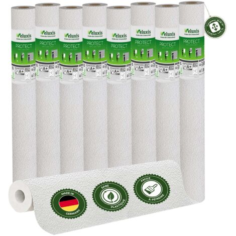 Veluxis® Papier peint intissé Protect - 10,05 m x 0,53 m (aspect plâtre à grain fin, lot de 8) extrêmement résistant aux rayures et aux chocs  Fabriqué en Allemagne