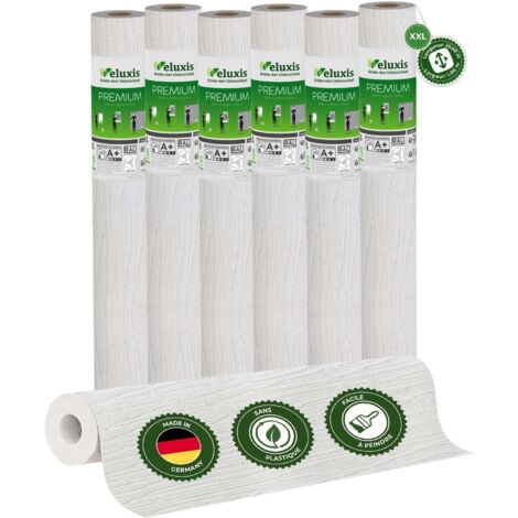 Veluxis® Papier peint intissé haut de gamme 25,00 m x 1,06 m (aspect rayé avec structure textile, lot de 6) – sous-couche de rénovation de haute qualité pour murs lisses – Fabriqué en Allemagne