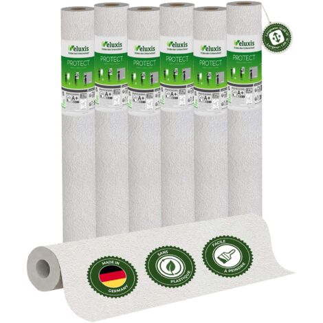 Veluxis® Papier peint intissé Protect - 10,05 m x 0,53 m (finition plâtre texturé, lot de 6) extrêmement résistant aux rayures et aux chocs  Fabriqué en Allemagne