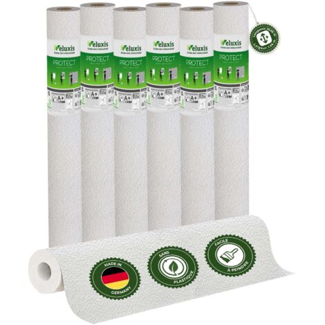 Veluxis® Papier peint intissé Protect - 10,05 m x 0,53 m (aspect plâtre à grain fin, lot de 6) extrêmement résistant aux rayures et aux chocs Fabriqué en Allemagne
