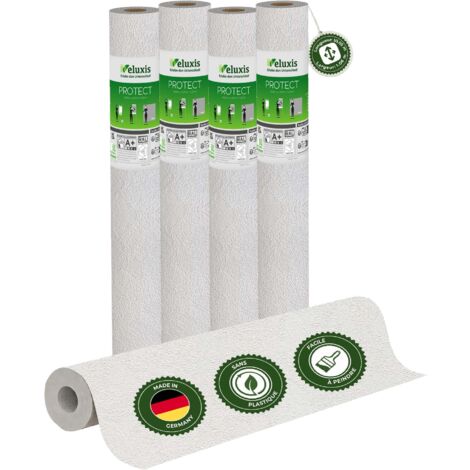 Veluxis® Papier peint intissé Protect - 10,05 m x 0,53 m (texture plâtre froissé, lot de 4) extrêmement résistant aux rayures et aux chocs  Fabriqué en Allemagne